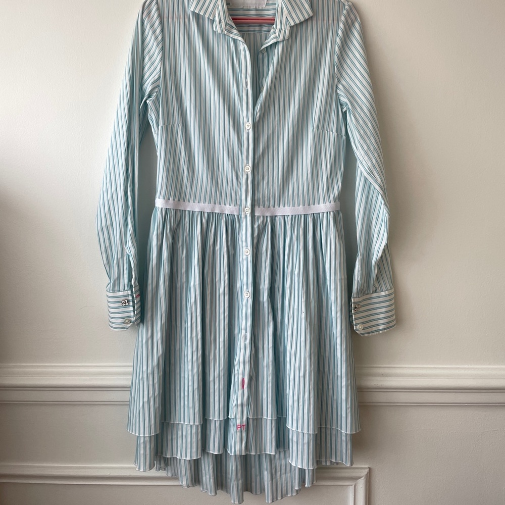 Pink Tartan Blue Striped Shirt Dress w Pockets